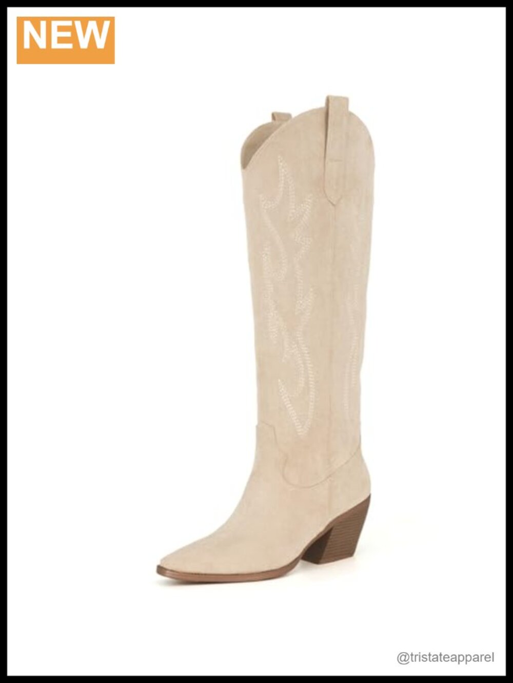 Women's Knee High Cowboy Boots Pointed Toe Block Heel Embroidered Faux Suede